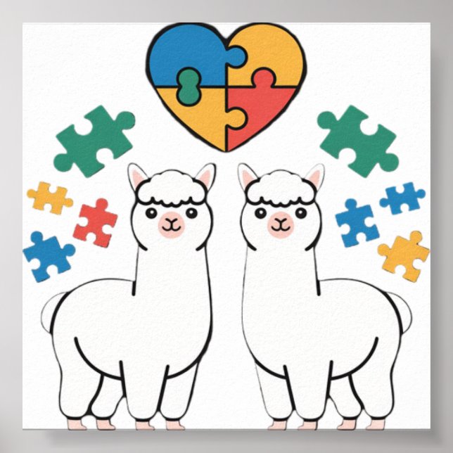 Affiche Llama de sensibilisation à l'autisme Pièces de puz (Devant)