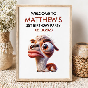 Affiche llama drôles Caricatures Mexicain 1er Anniversaire