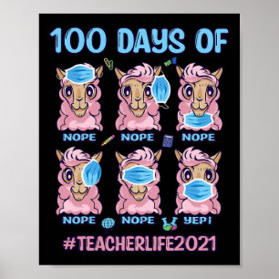 Affiche Llama enseignant portant un masque pour 100 jours