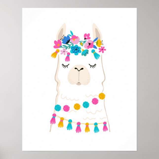 Affiche Llama florale mignonne (Devant)
