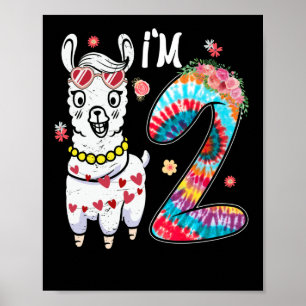 Affiche Llama J'ai 2 ans 2e anniversaire Tie Dye Farm