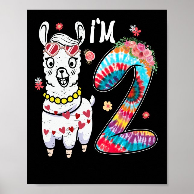 Affiche Llama J'ai 2 ans 2e anniversaire Tie Dye Farm (Devant)