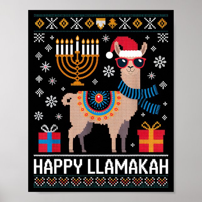 Affiche Llama Llamakah drôle et heureux avec Menorah  (Devant)