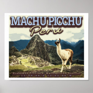 AFFICHE LLAMA - MACHU PICCHU PERU