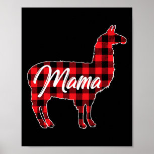 Affiche Llama Mama Noël Rouge Plaid Matching Famille Paj