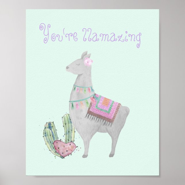 Affiche Llama Mignon Aquarelle - Vous êtes Llamazing Fille (Devant)