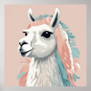 Affiche Llama mignonne à la fourrure colorée sur la tête