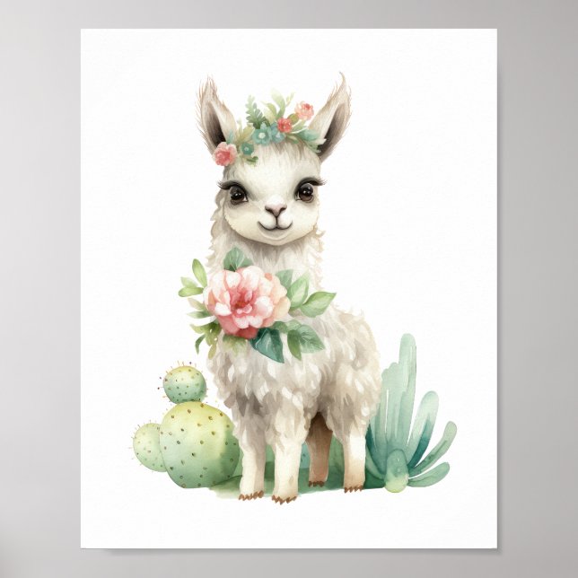 Affiche Llama Nursery Décor Cute Llama Aquarelle (Devant)