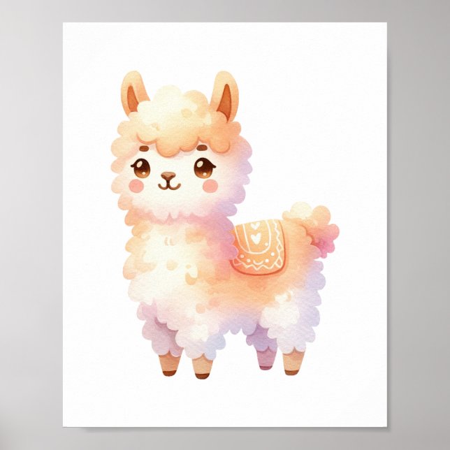 Affiche Llama Nursery Décor Cute Llama Aquarelle (Devant)