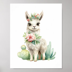 Affiche Llama Nursery Décor Cute Llama Aquarelle