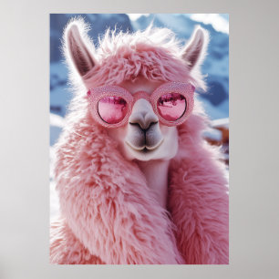 Affiche Llama rose glamour - Icône mode hiver