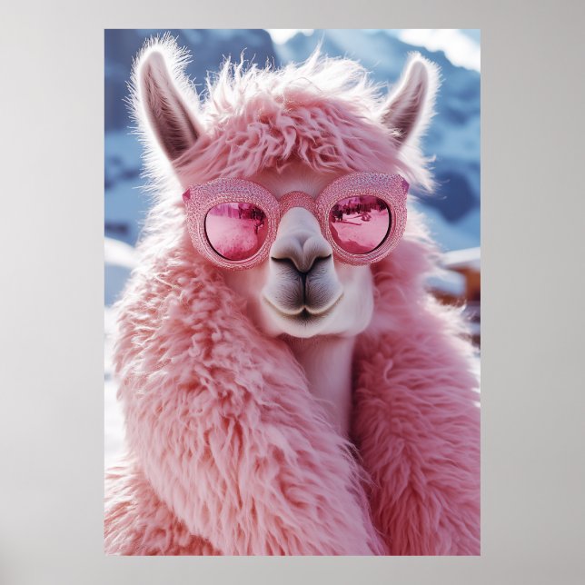 Affiche Llama rose glamour - Icône mode hiver (Devant)