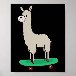 Affiche Llama Skateboard Drôle de skateboard Alpaga Lama