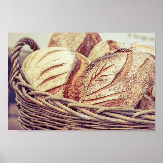 Affiche Loaves de pain frais dans un panier (Devant)
