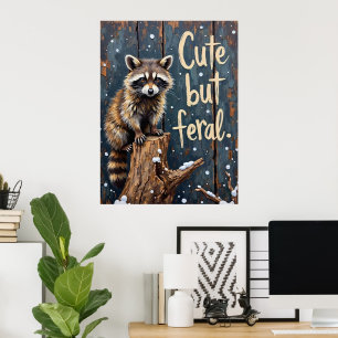 Affiche L'observateur d'hiver : Raccoon sur la souche