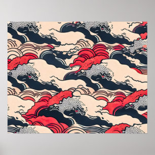 Affiche L'océan Vintage Abstrait Waves Art à la japonaise 