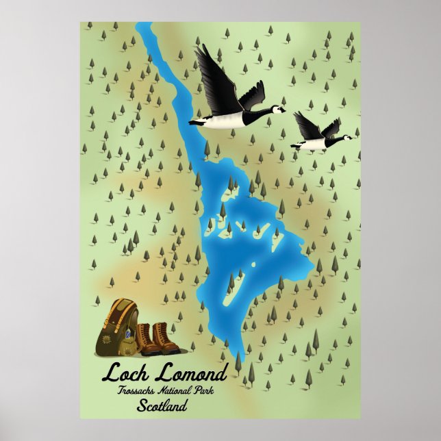 Affiche Loch Lomond, Trossachs, Carte de l'Ecosse (Devant)