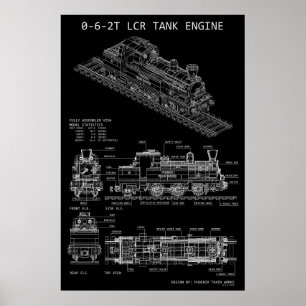 Affiche Locomotive à tender intégré PTW 0-6-2T "Blueprint"