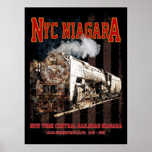Affiche Locomotive à vapeur NYC Niagara avec drapeau améri