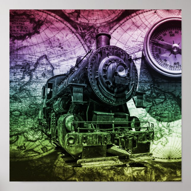 Affiche Locomotive à vapeur vintage (Devant)