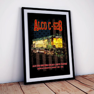 Affiche Locomotive diesel Alco C-628 et drapeau américain