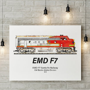 Affiche Locomotive diesel EMD F7 Santa Fe Warbonnet.