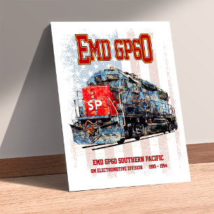 Affiche Locomotive diesel EMD GP60 et drapeau américain