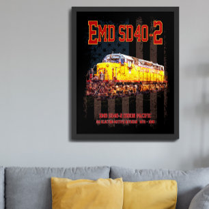 Affiche Locomotive diesel EMD SD40-2 vintage drapeau améri
