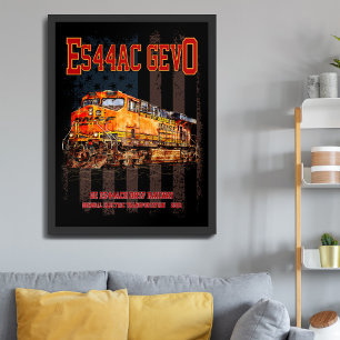 Affiche Locomotive GE ES44AC GEVO et drapeau américain