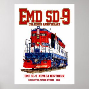 Affiche Locomotive patrimoniale EMD SD-9 USA 250e annivers