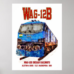 Affiche Locomotive WAG-12B. Train de fret des chemins de f
