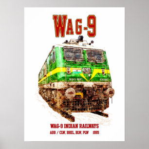 Affiche Locomotive WAG-9. Train de fret des chemins de fer