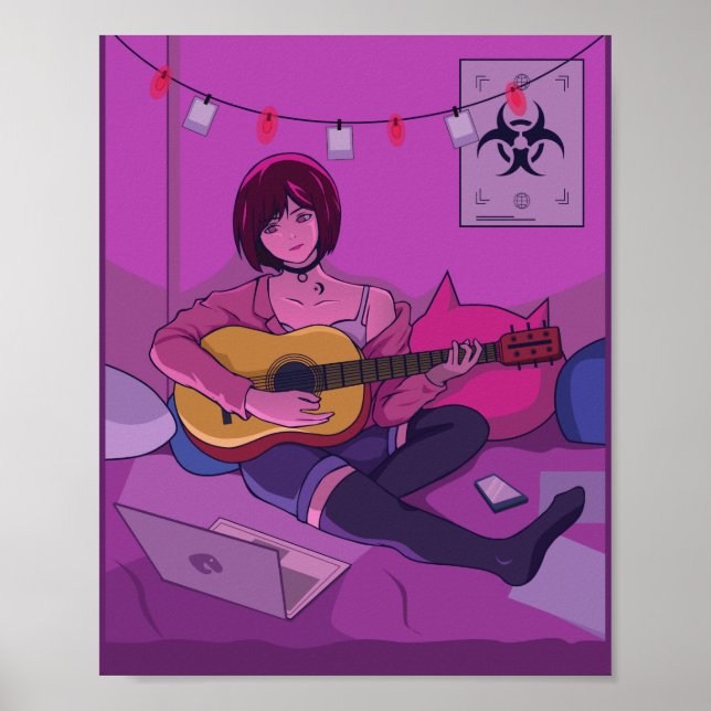 Affiche Lofi Anime Art Jouer de la guitare (Devant)