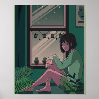Affiche Lofi Anime Art Triste Girl Missing Quelqu'un