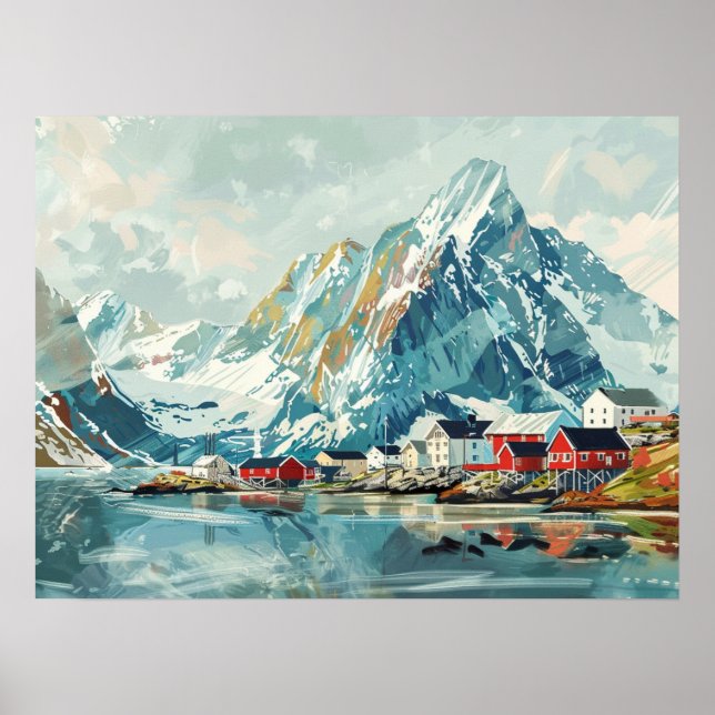 Affiche Lofoten Islands, Norvège Retro (Devant)