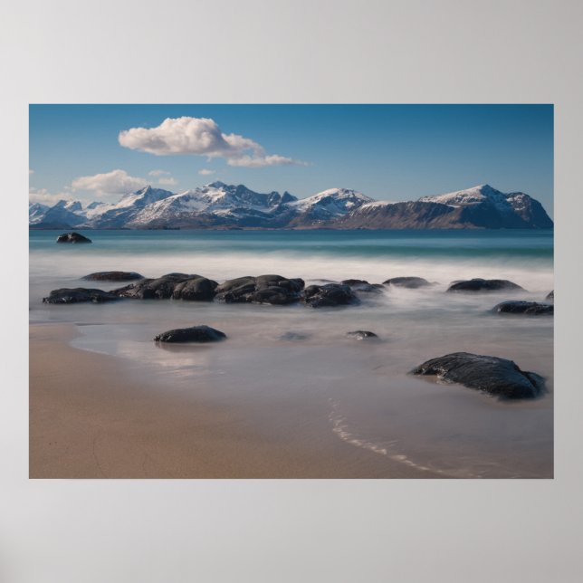 Affiche Lofoten Vikten Beach photo du paysage (Devant)