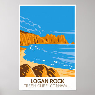 Affiche Logan Rock sur la falaise de Treen en Cornouailles