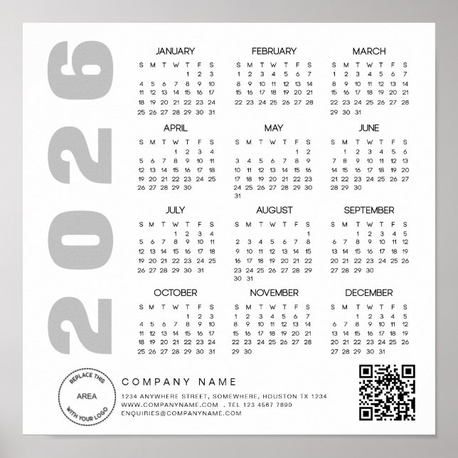 Affiche Logo 2026 Calendrier QR Code Nom de la société (Devant)