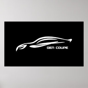 Affiche Logo blanc de silhouette de coupé de genèse