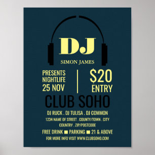 Affiche Logo casque, DJ, Club Evénement Publicité