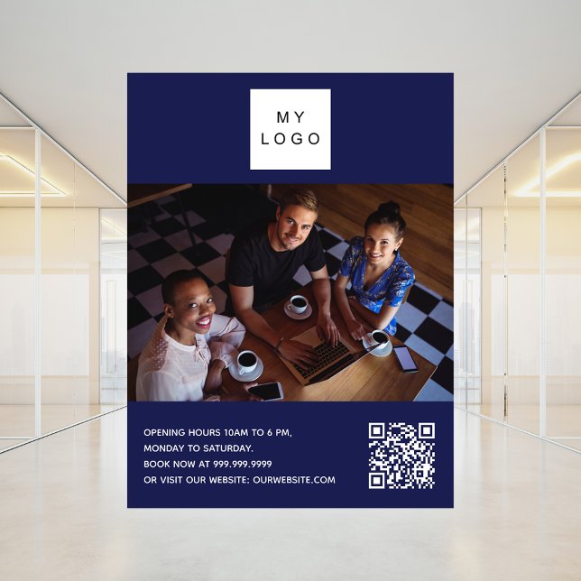 Affiche logo commercial bleu marine photo bienvenue code Q (Créateur téléchargé)