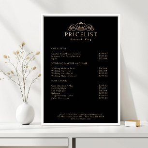Affiche Logo Couronne Élégant Liste de Prix Salon Noir Bei