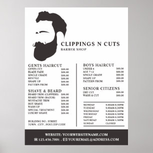 Affiche Logo de barbe, Liste de prix des barbiers pour hom