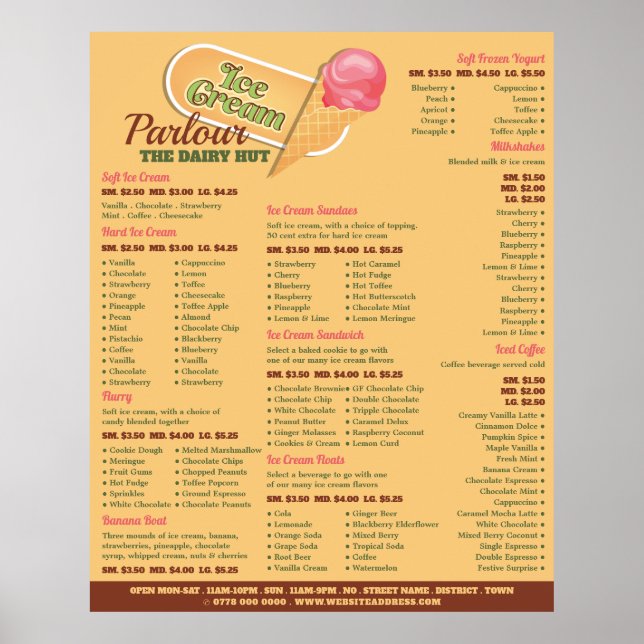 Affiche Logo de crème glacée, Menu de salon de crème glacé (Devant)