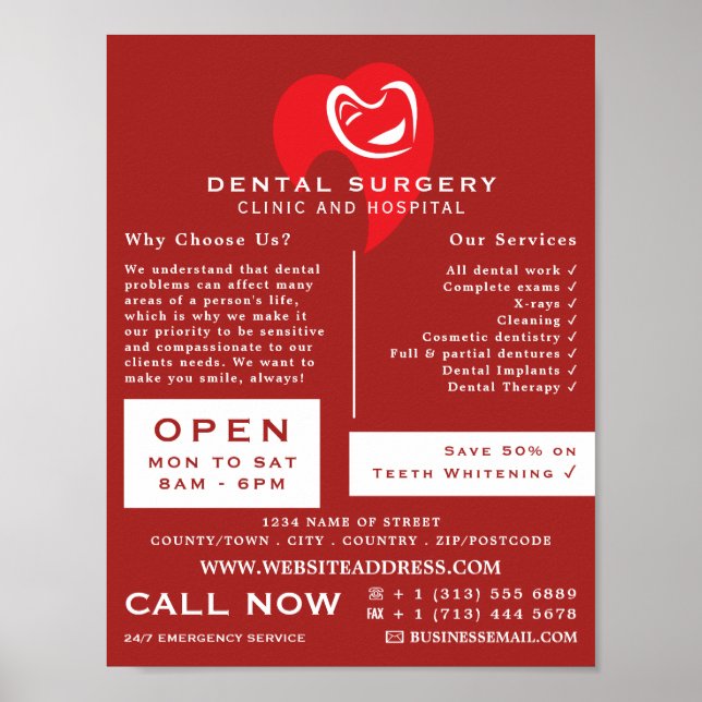 Affiche Logo de dentisterie à coeur blanc Dentisterie, Adv (Devant)