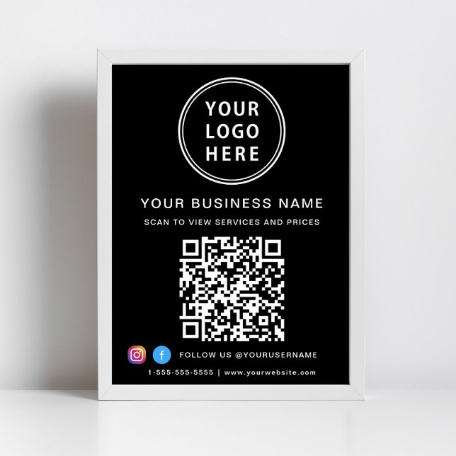 Affiche Logo de l'entreprise QR Code Social Media Black (Créateur téléchargé)