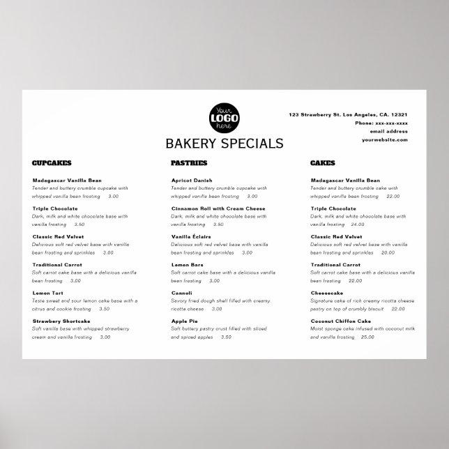 Affiche Logo de menu de restaurant professionnel noir mode (Devant)