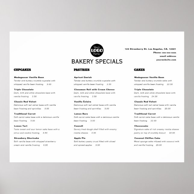 Affiche Logo de menu de restaurant professionnel noir mode (Devant)
