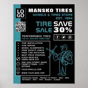 Affiche Logo de réparation de pneus, Spécialiste Pneu/Pneu