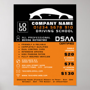 Affiche Logo de voiture noir et blanc, école de conduite,